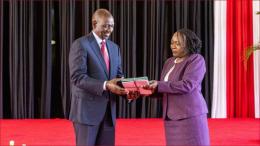 President William Ruto receives the report on the protesters' victims' compensation framework.
